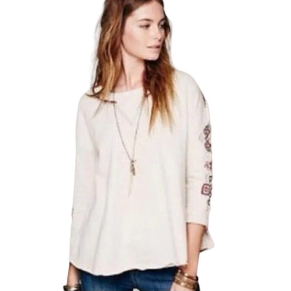 Free People Women's Embroidered Western Sequins Beaded Oversized Sweatshirt XS
